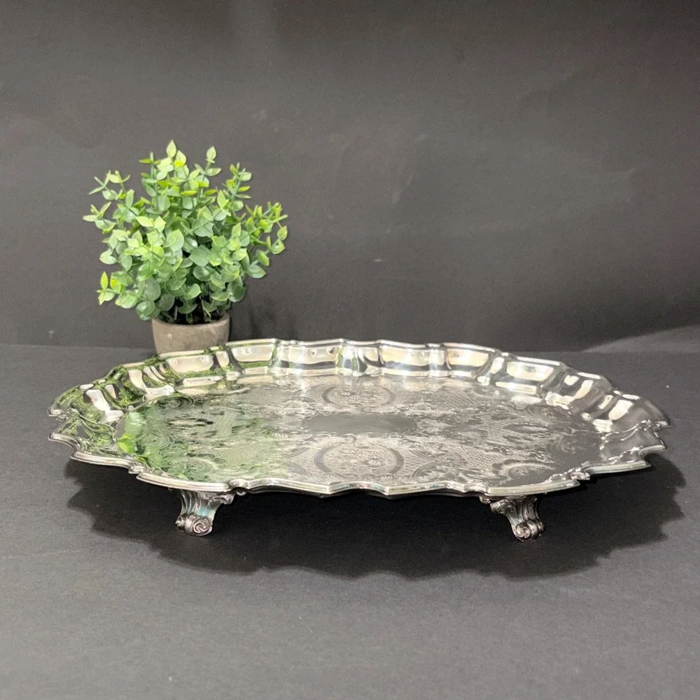 Vtg 1978 LEONARD Silver Plated Chippendale Tray 14